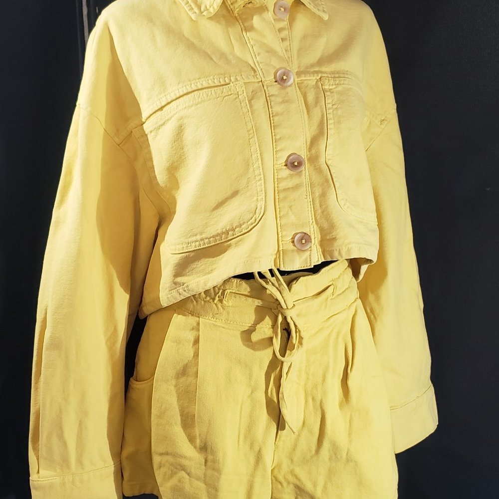 Zara Denim Jean Jacket Shorts Set Yellow Jacket Sz Lg, Shorts Sz Sm